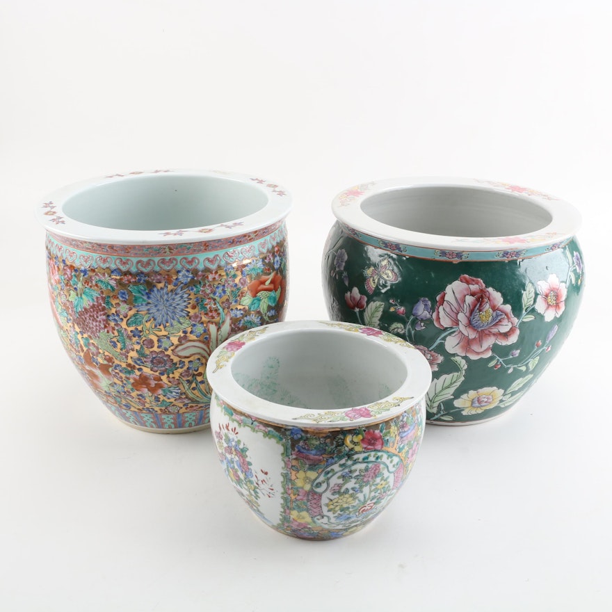 Chinoiserie Floral Ceramic Fishbowl Planters