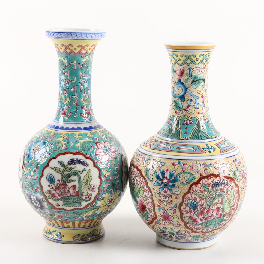 Chinese Hand-Painted Floral Ceramic Vases