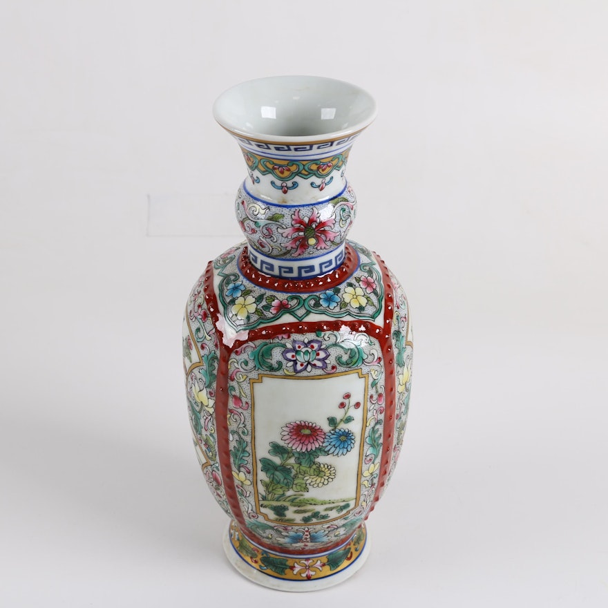 Chinese Hand-Painted Ceramic Floral Motif Vase