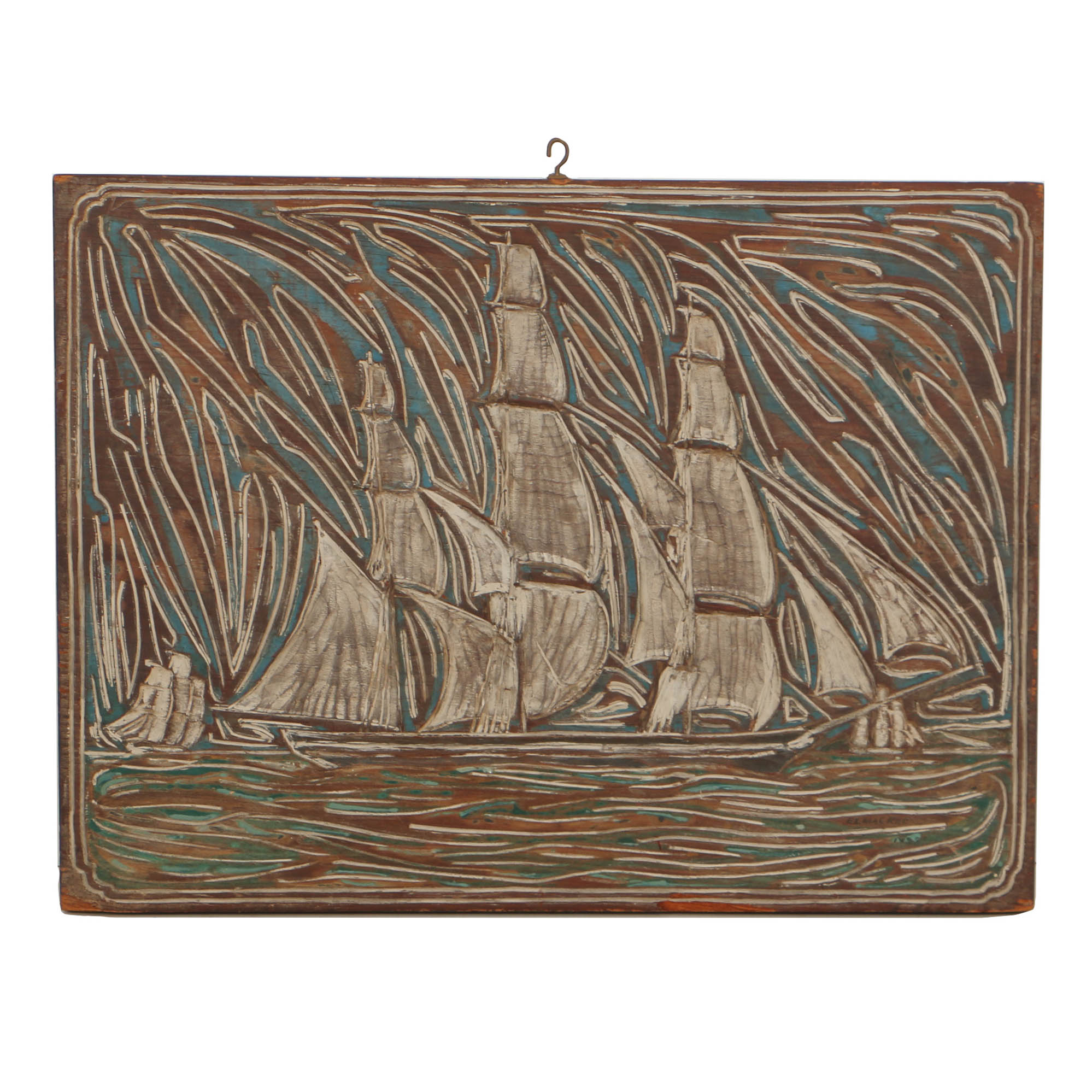 Elmer Livingston MacRae Woodcut Block of a Clipper Ship