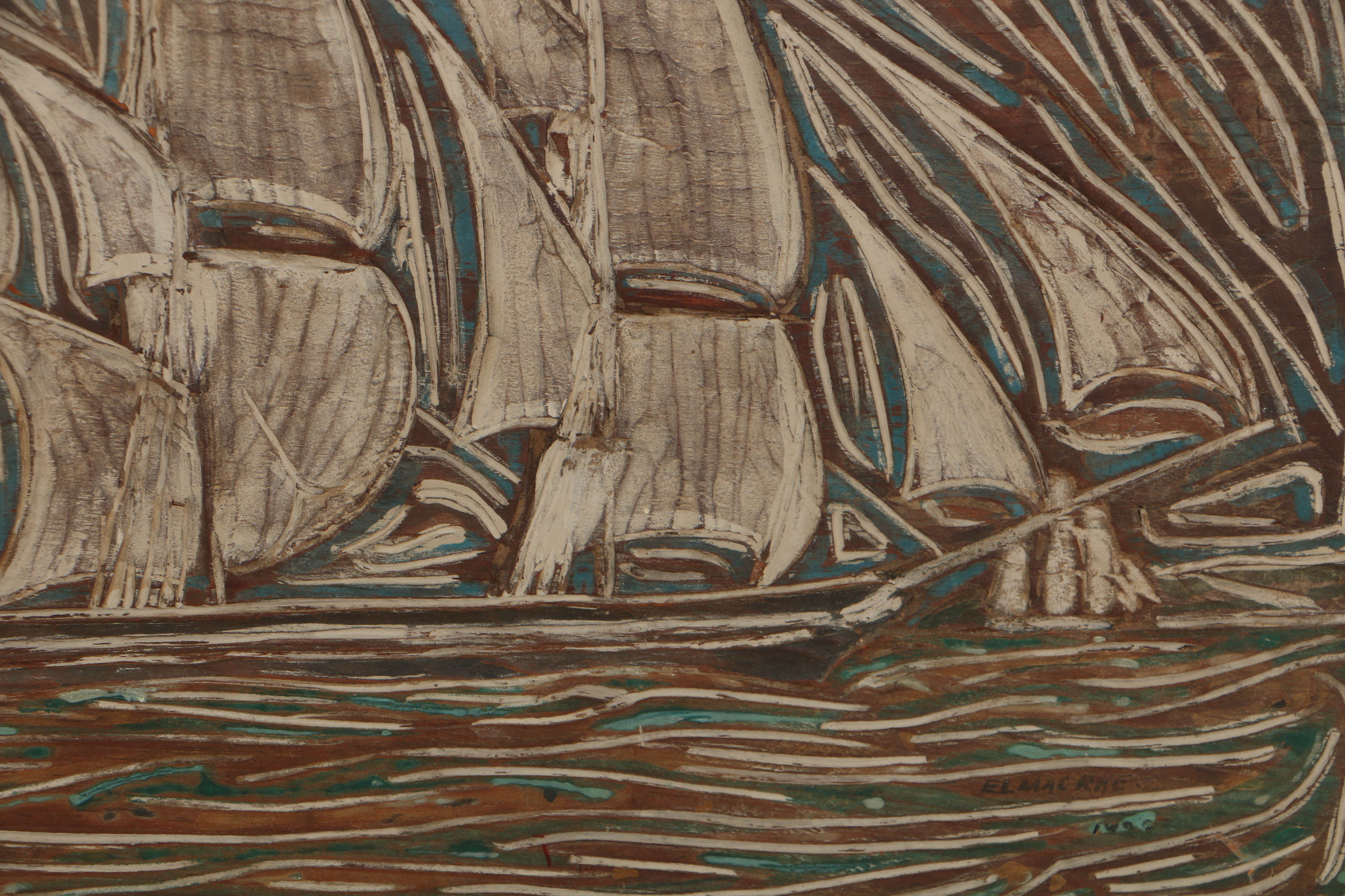 Elmer Livingston MacRae Woodcut Block of a Clipper Ship