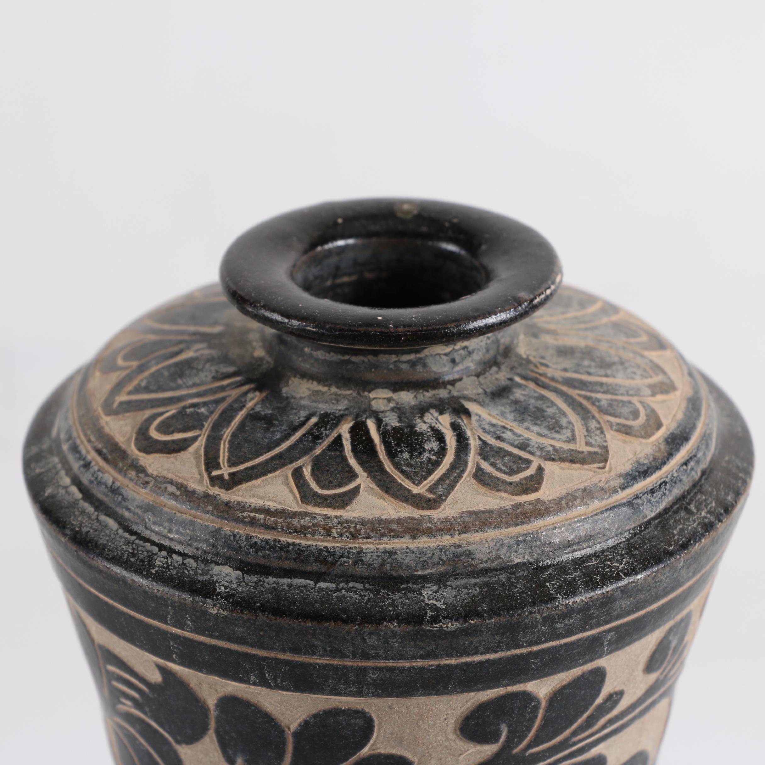Chinese Incised Floral Ceramic Vase