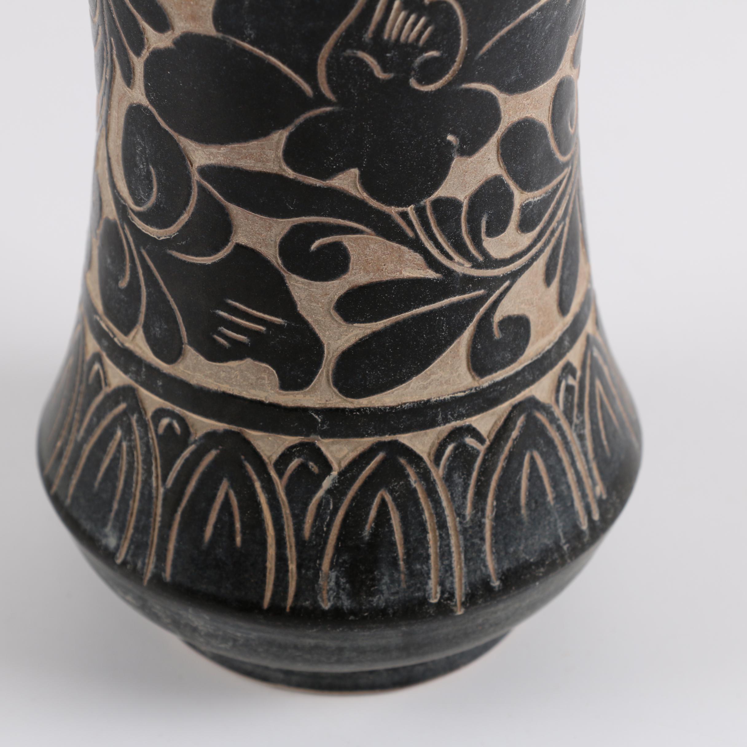Chinese Incised Floral Ceramic Vase