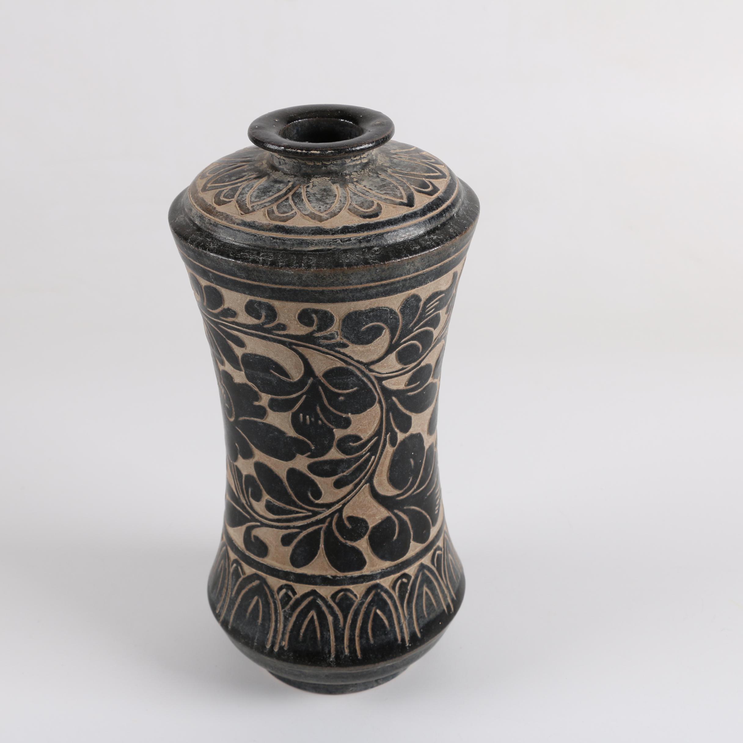 Chinese Incised Floral Ceramic Vase