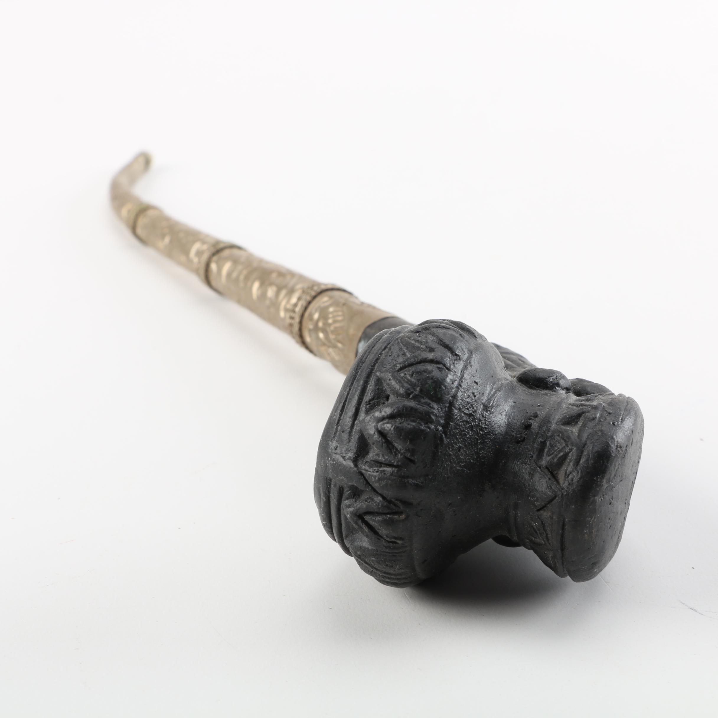 Vintage Brass and Earthenware Tobacco Pipe