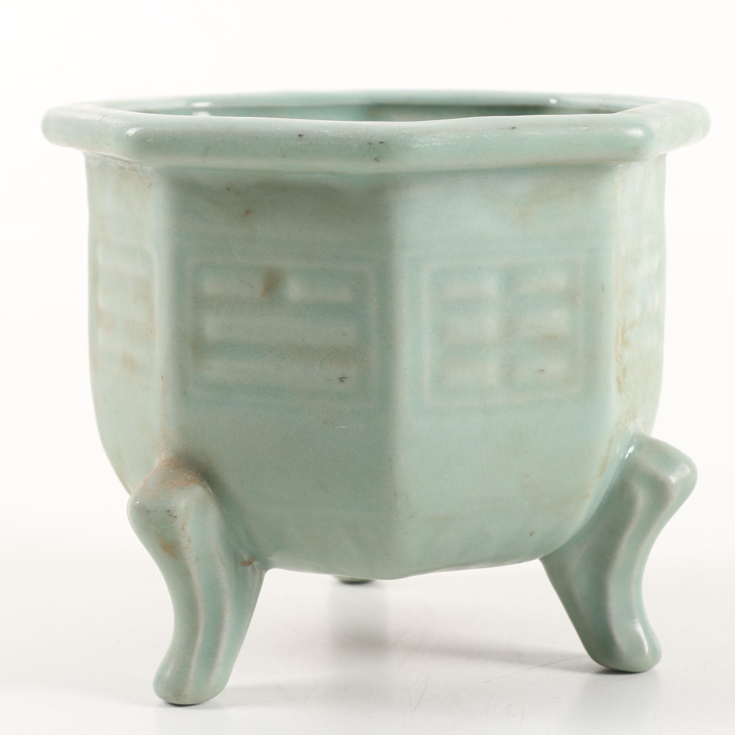 Chinese Celadon Ceramic Pillow and Bagua Vessel