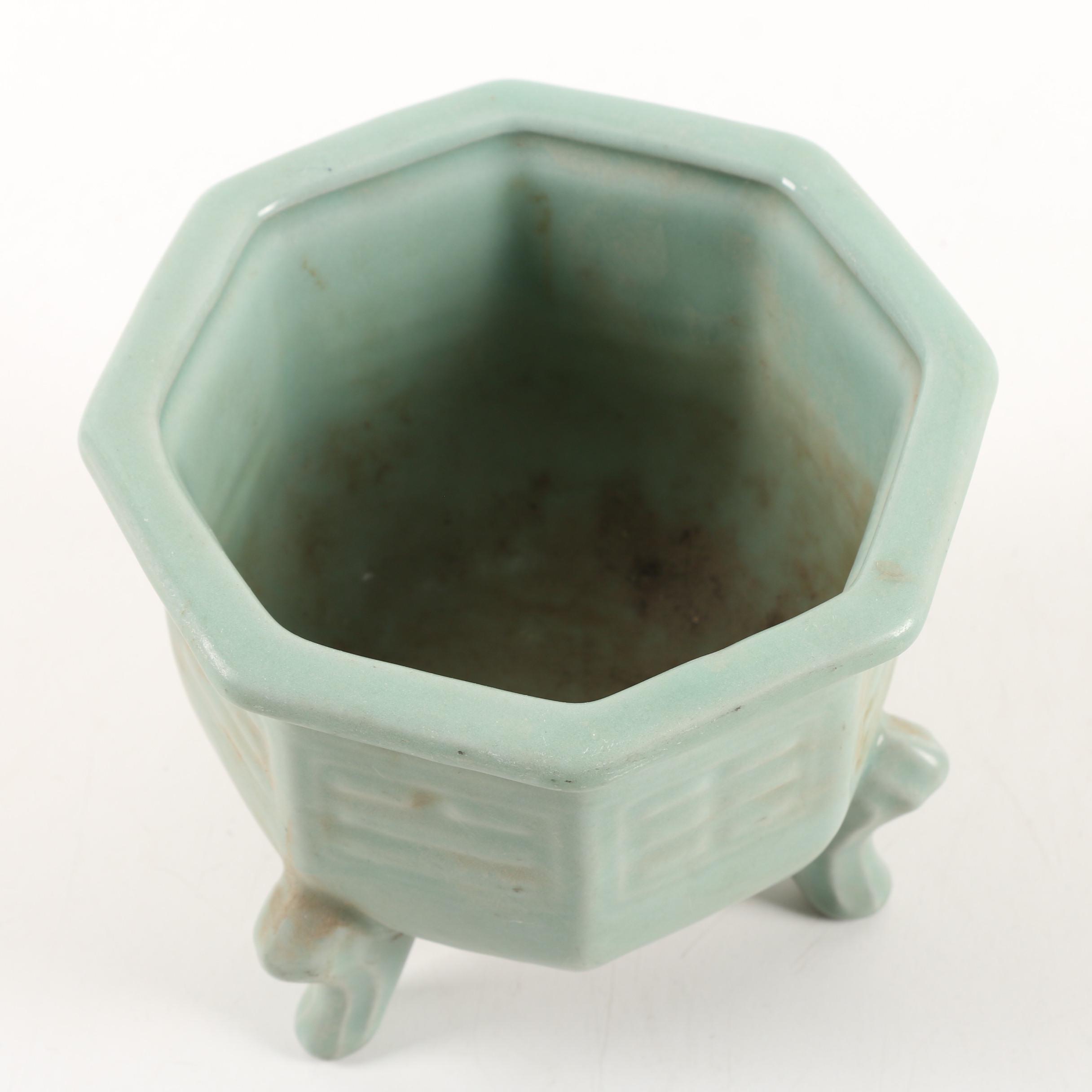 Chinese Celadon Ceramic Pillow and Bagua Vessel