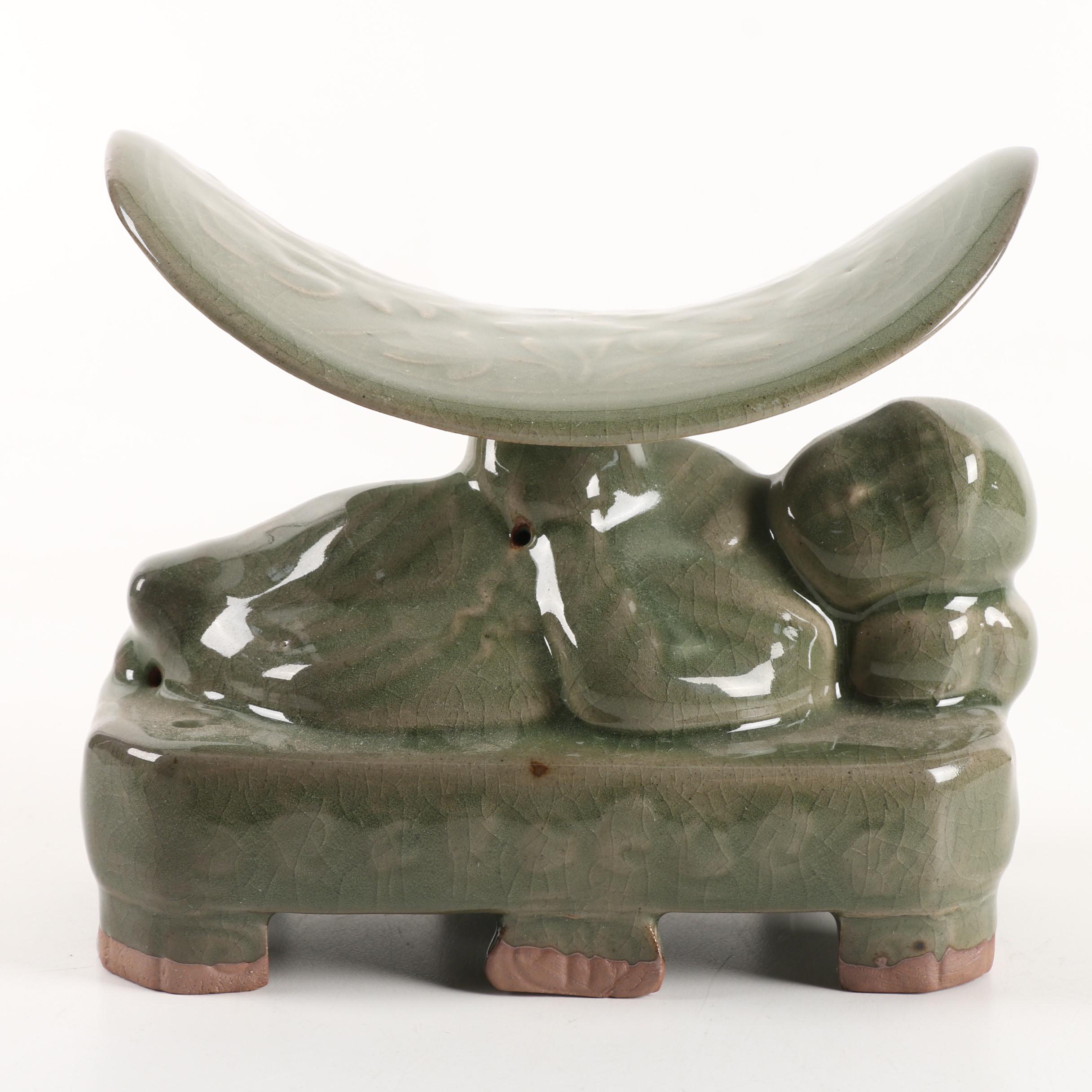 Chinese Celadon Ceramic Pillow and Bagua Vessel