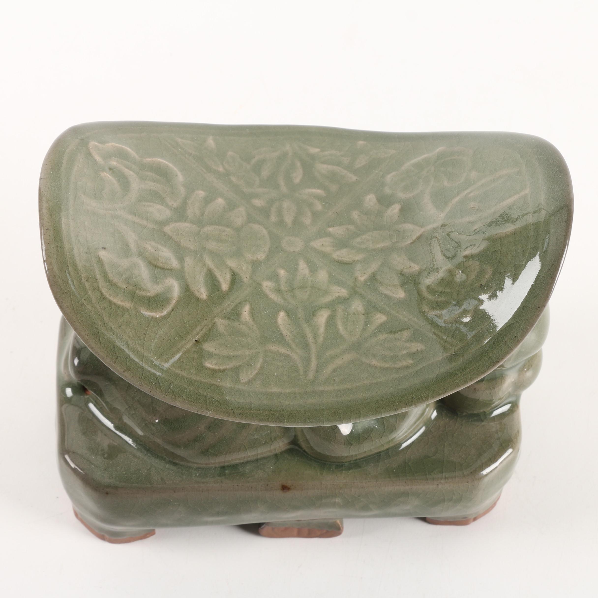 Chinese Celadon Ceramic Pillow and Bagua Vessel