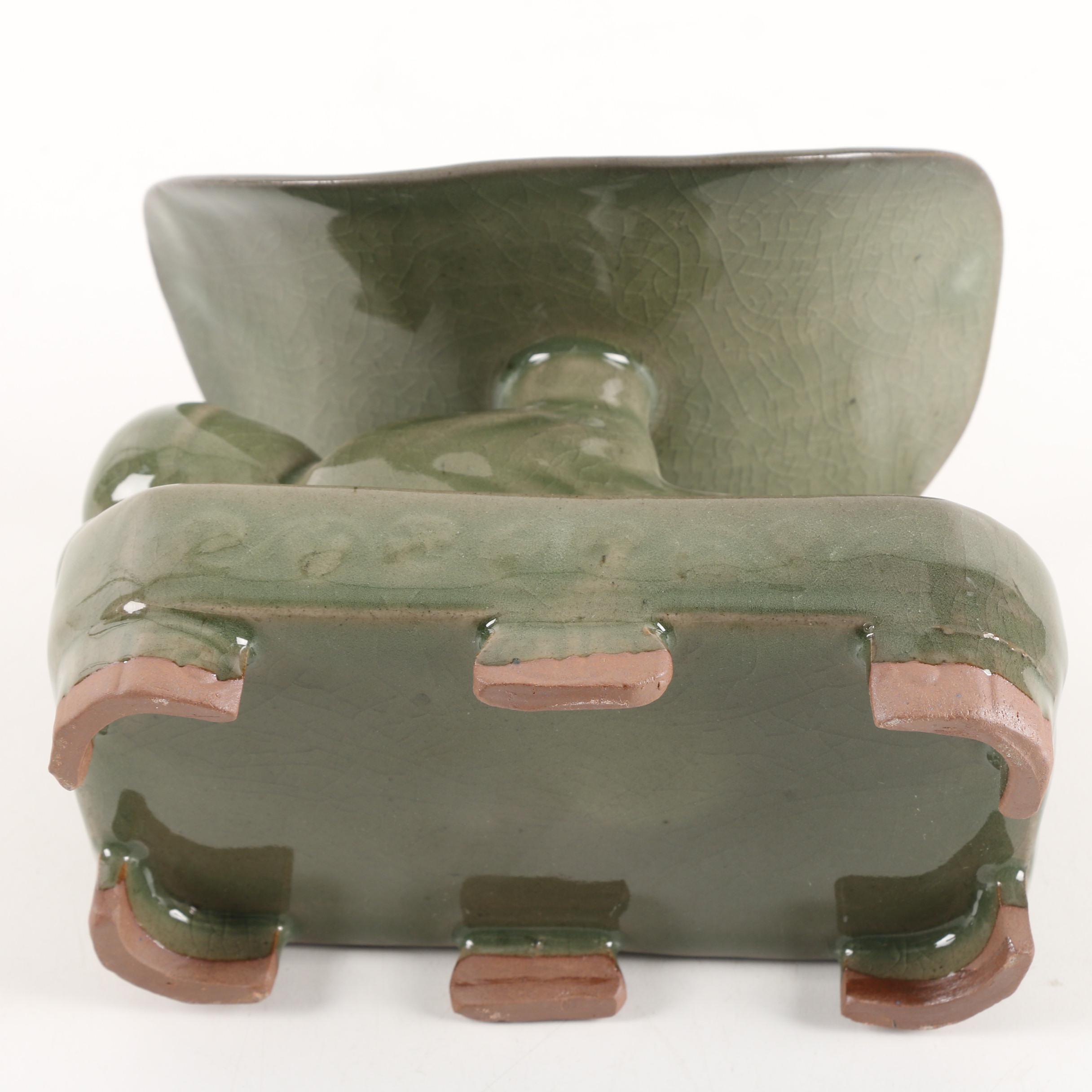 Chinese Celadon Ceramic Pillow and Bagua Vessel