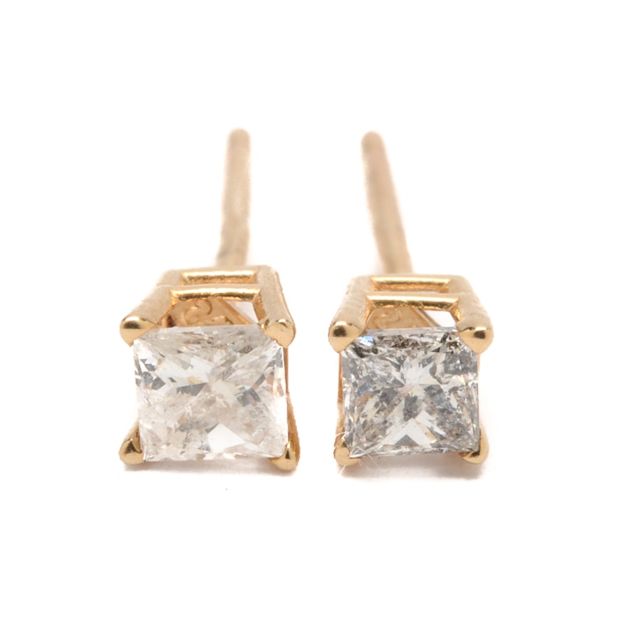 14K Yellow Gold Diamond Stud Earrings