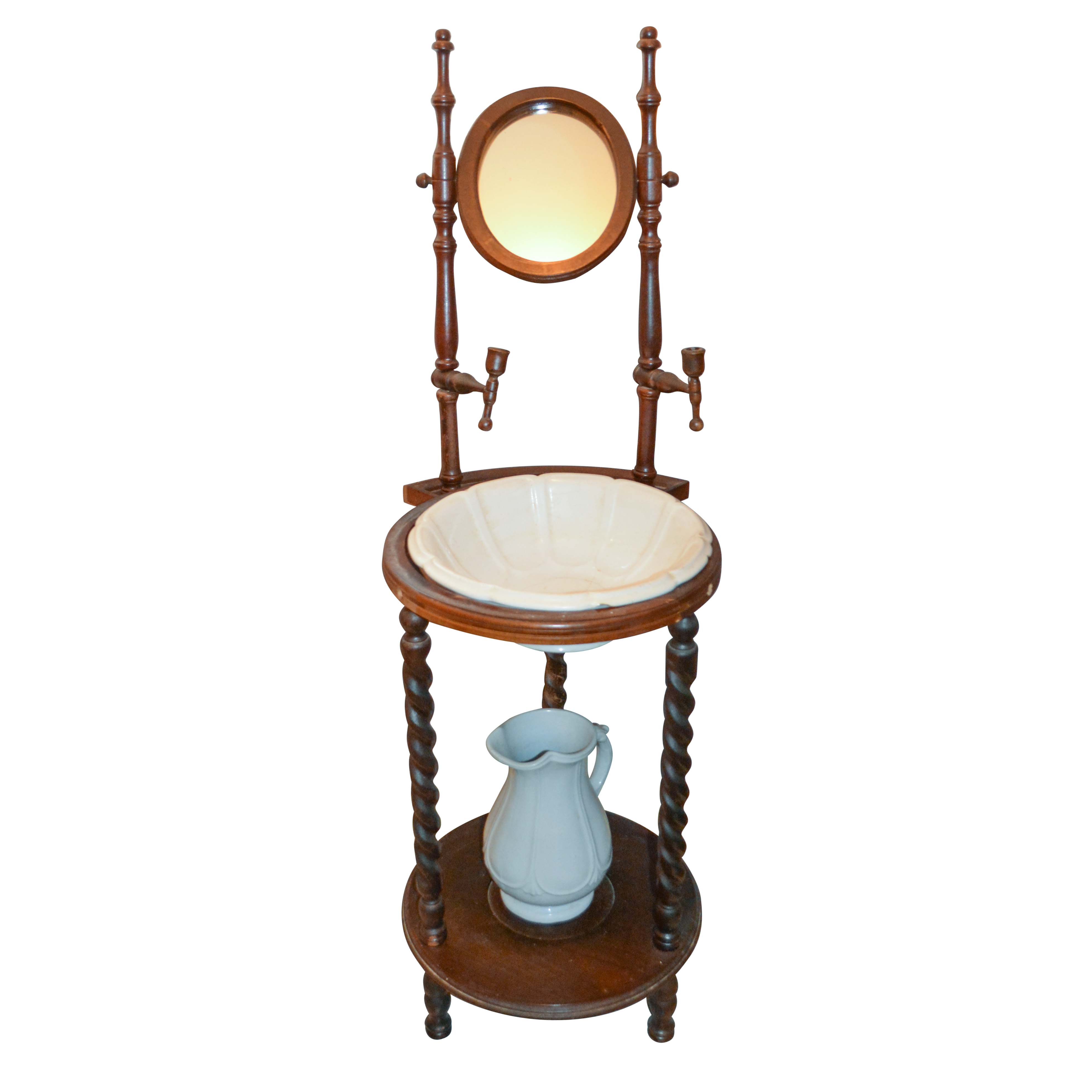 Wash Stand with Ironstone Basin and Pitcher