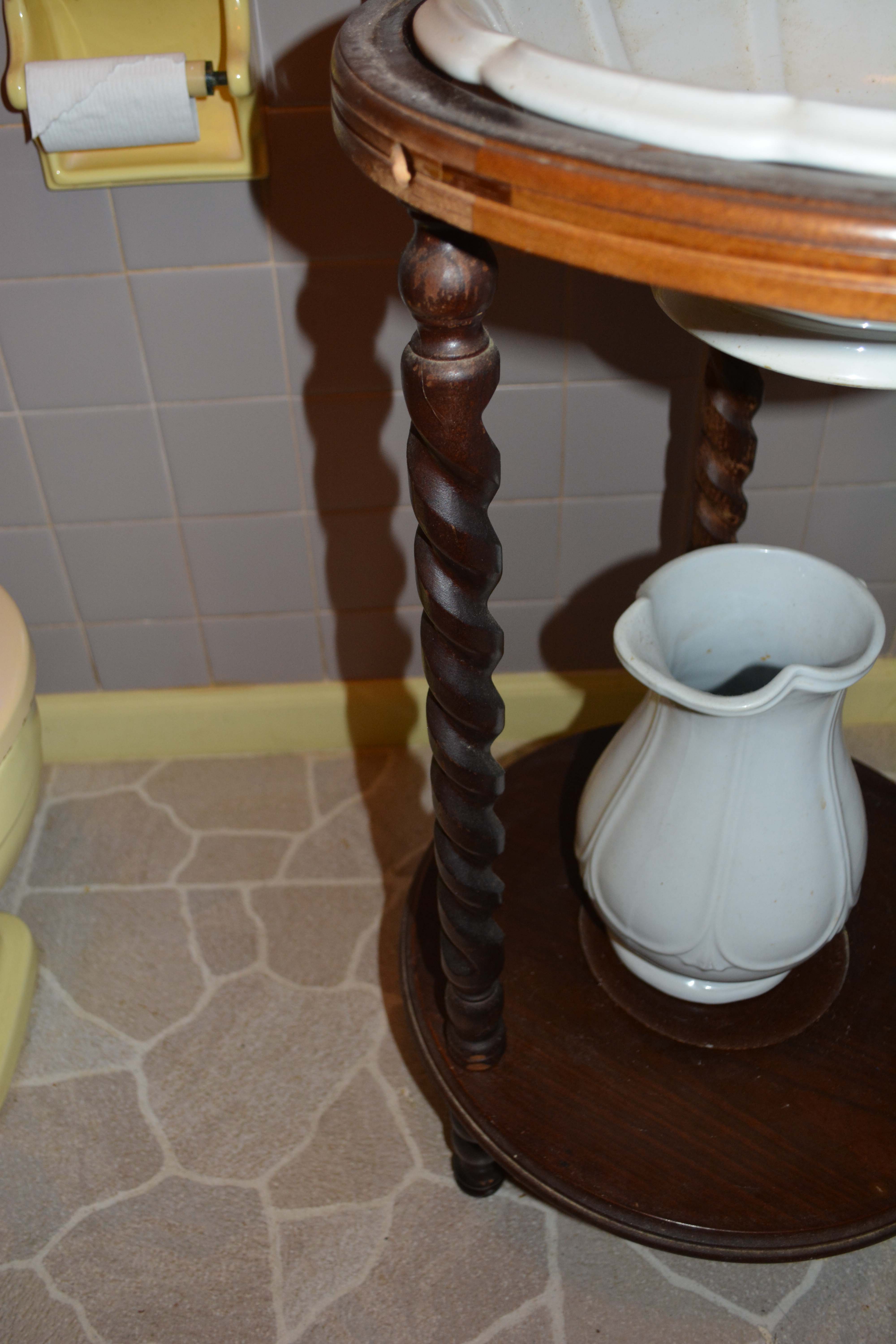 Wash Stand with Ironstone Basin and Pitcher