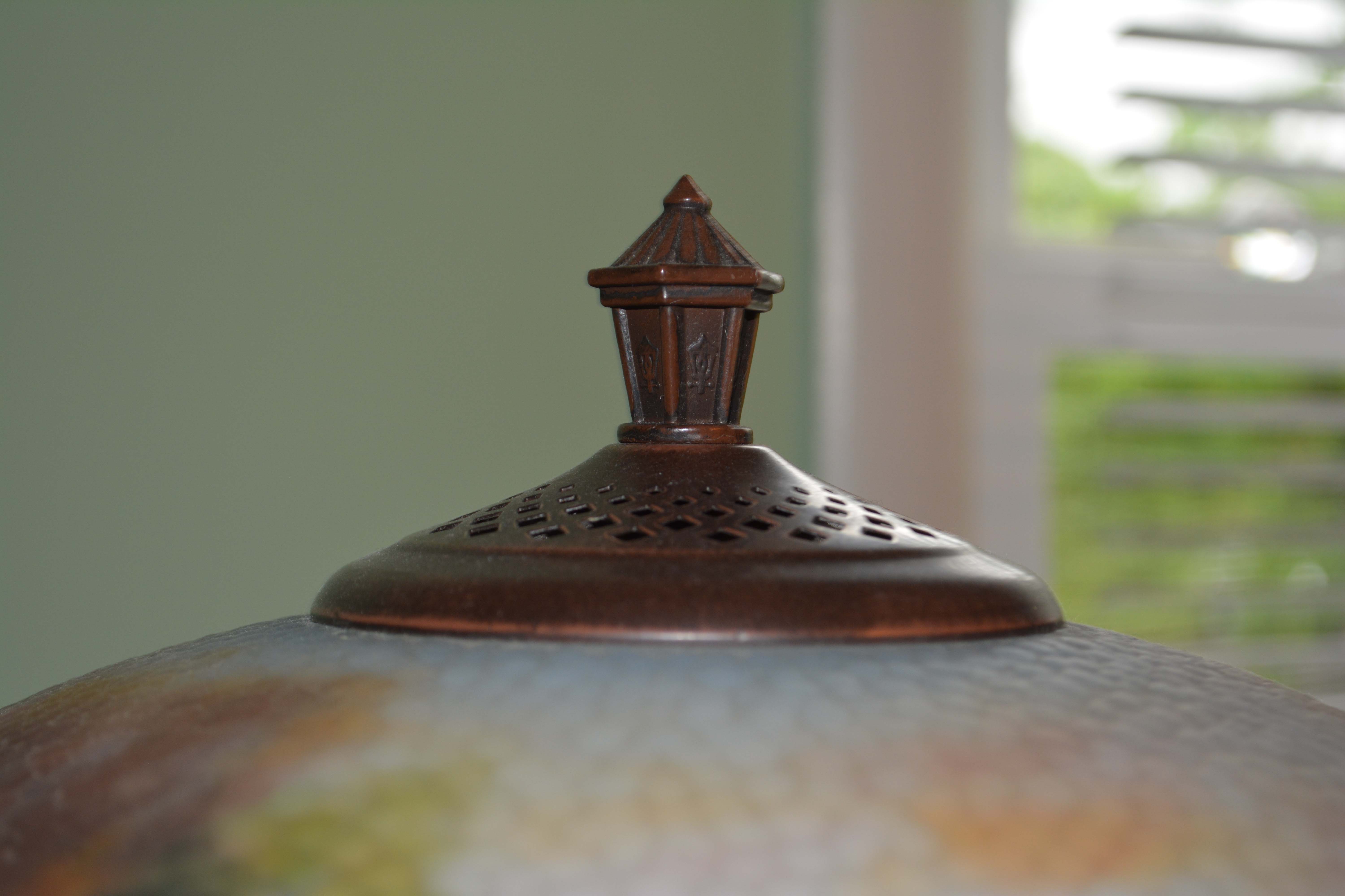 Metal Floor Lamp with Reverse-Painted Glass Shade Designed After Thomas Kinkade