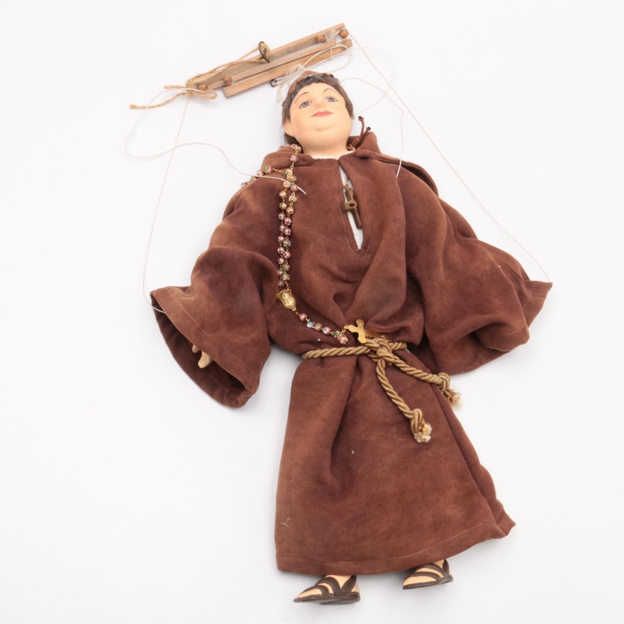 Vintage Hand-Painted Friar Marionette