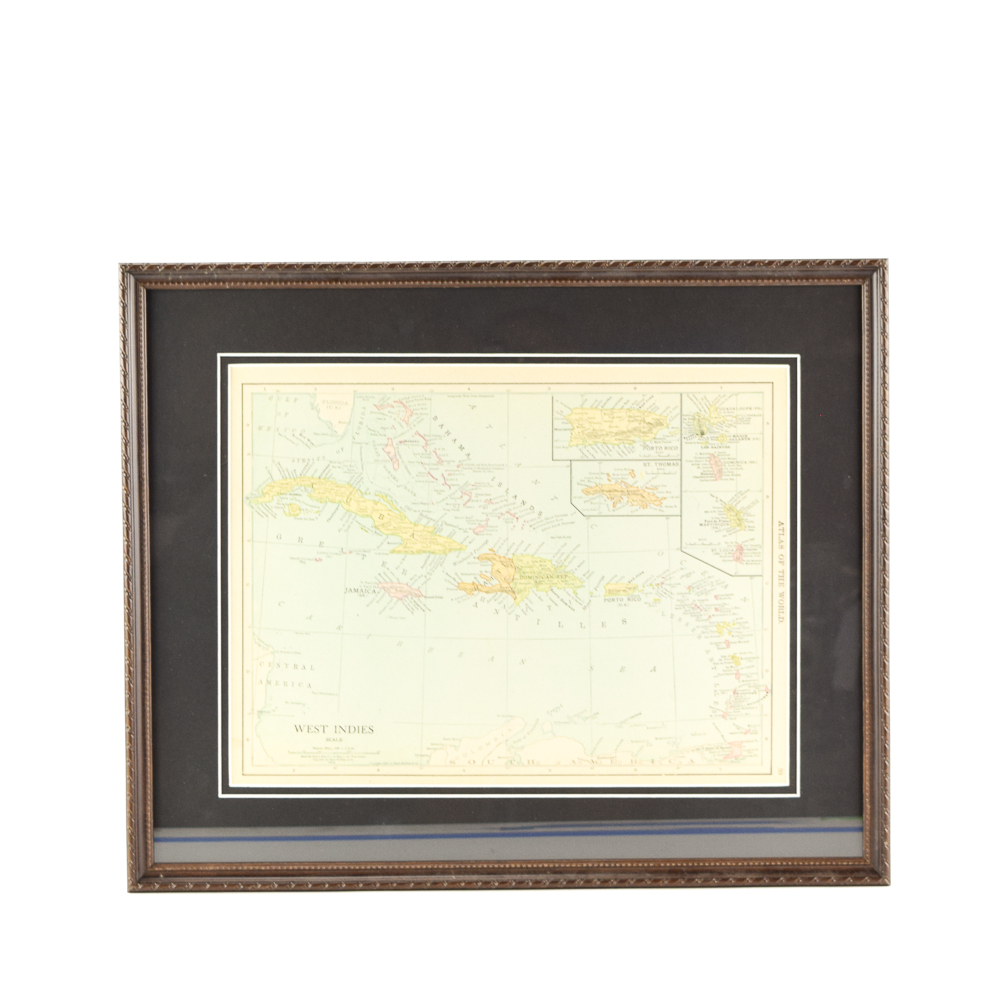 Circa 1914 Rand McNally Engraved Map of West Indies from "Atlas of the World"
