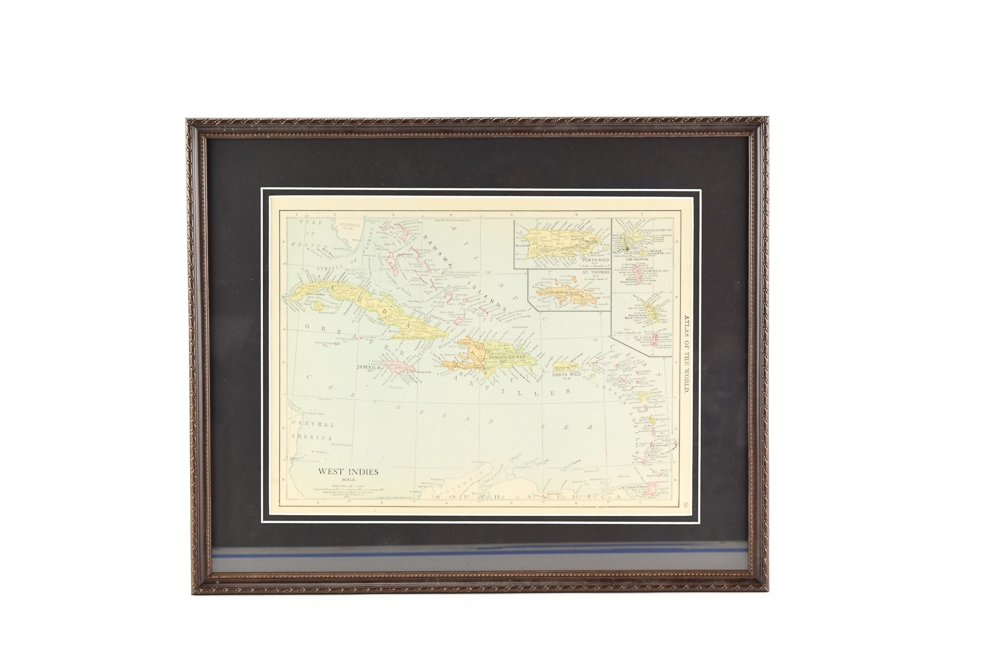 Circa 1914 Rand McNally Engraved Map of West Indies from "Atlas of the World"