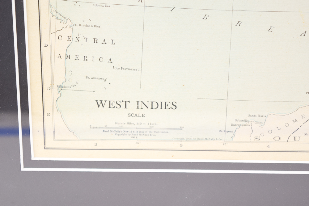Circa 1914 Rand McNally Engraved Map of West Indies from "Atlas of the World"