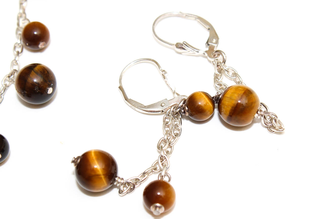 Sterling Silver and Tiger's Eye Necklaces and Dangle Earrings