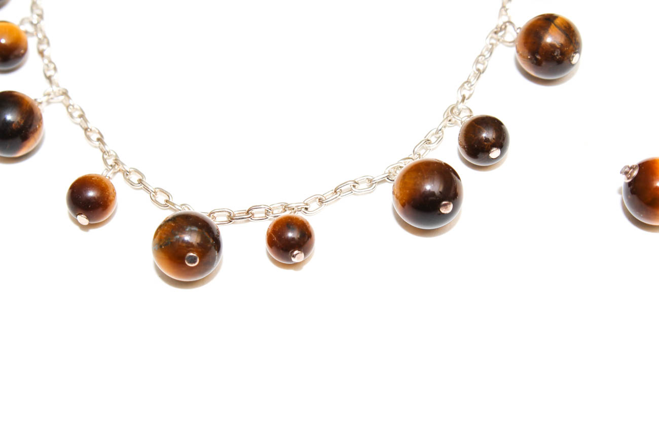 Sterling Silver and Tiger's Eye Necklaces and Dangle Earrings