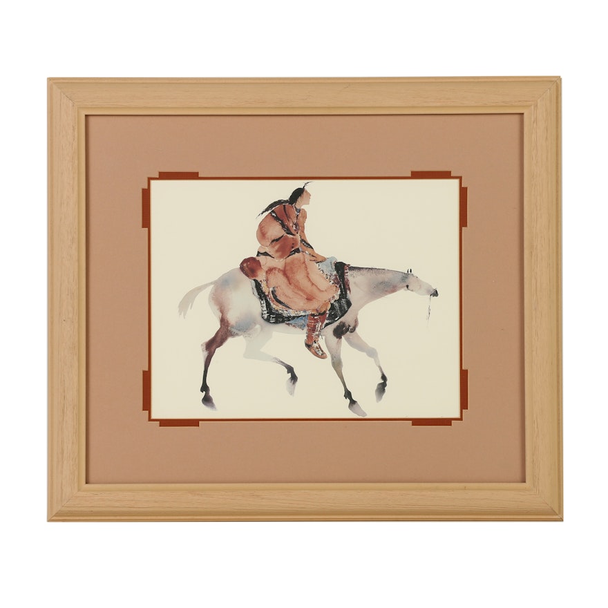 After R.C. Gorman Offset Lithograph Print on Paper Indian on Horseback