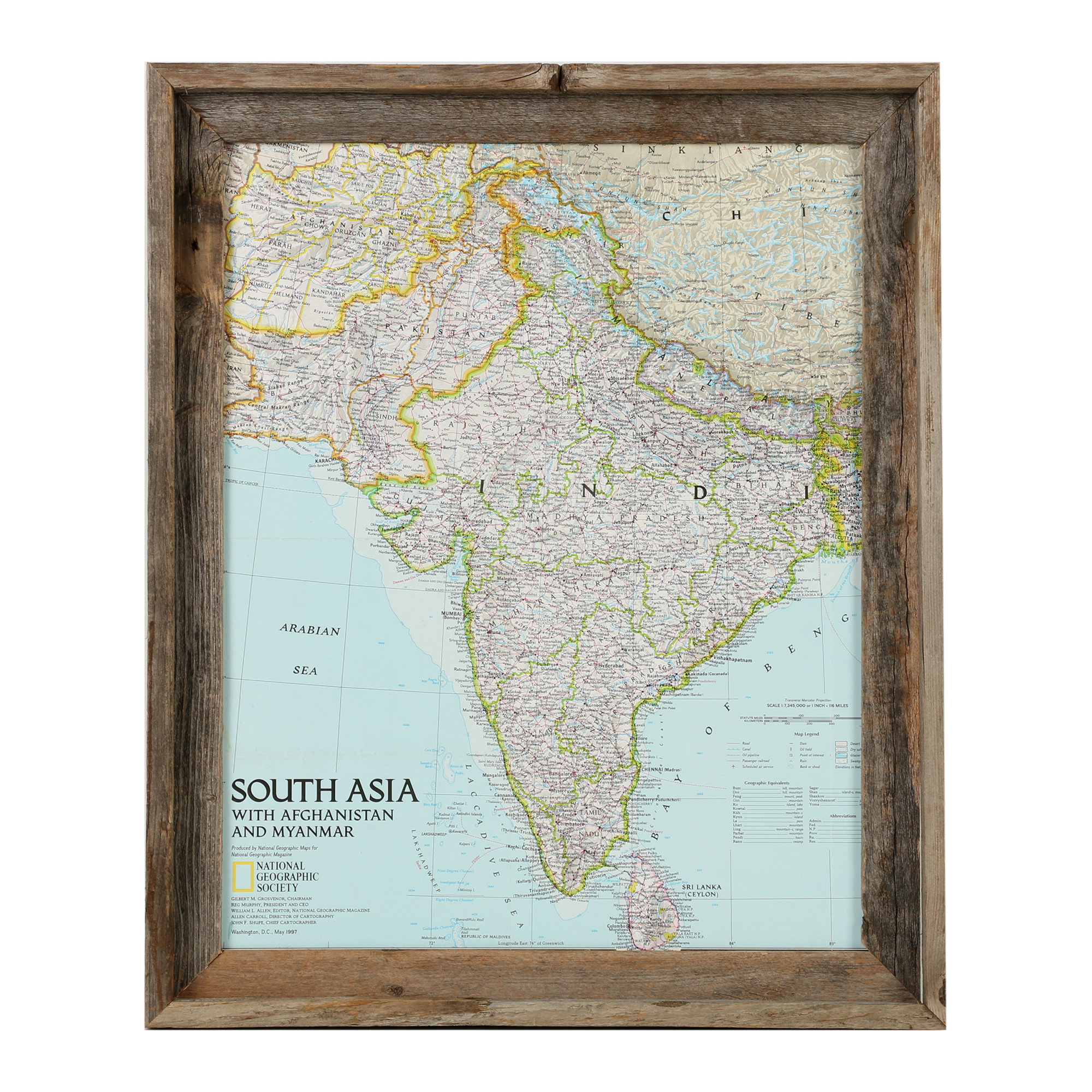 National Geographic 1997 Map of South Asia Offset Lithographic Print