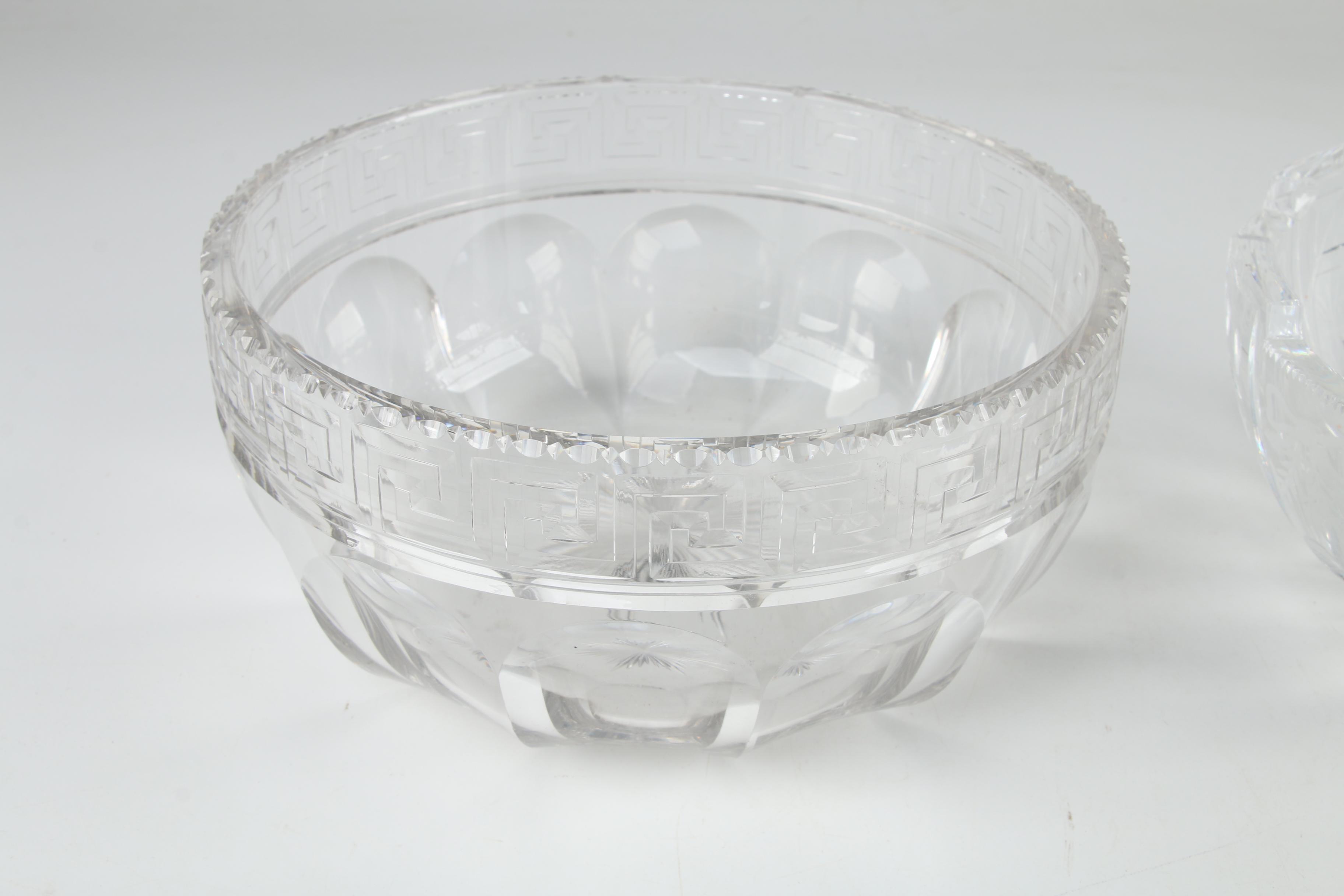 Cut and Pressed Glass Meander Bordered Bowls