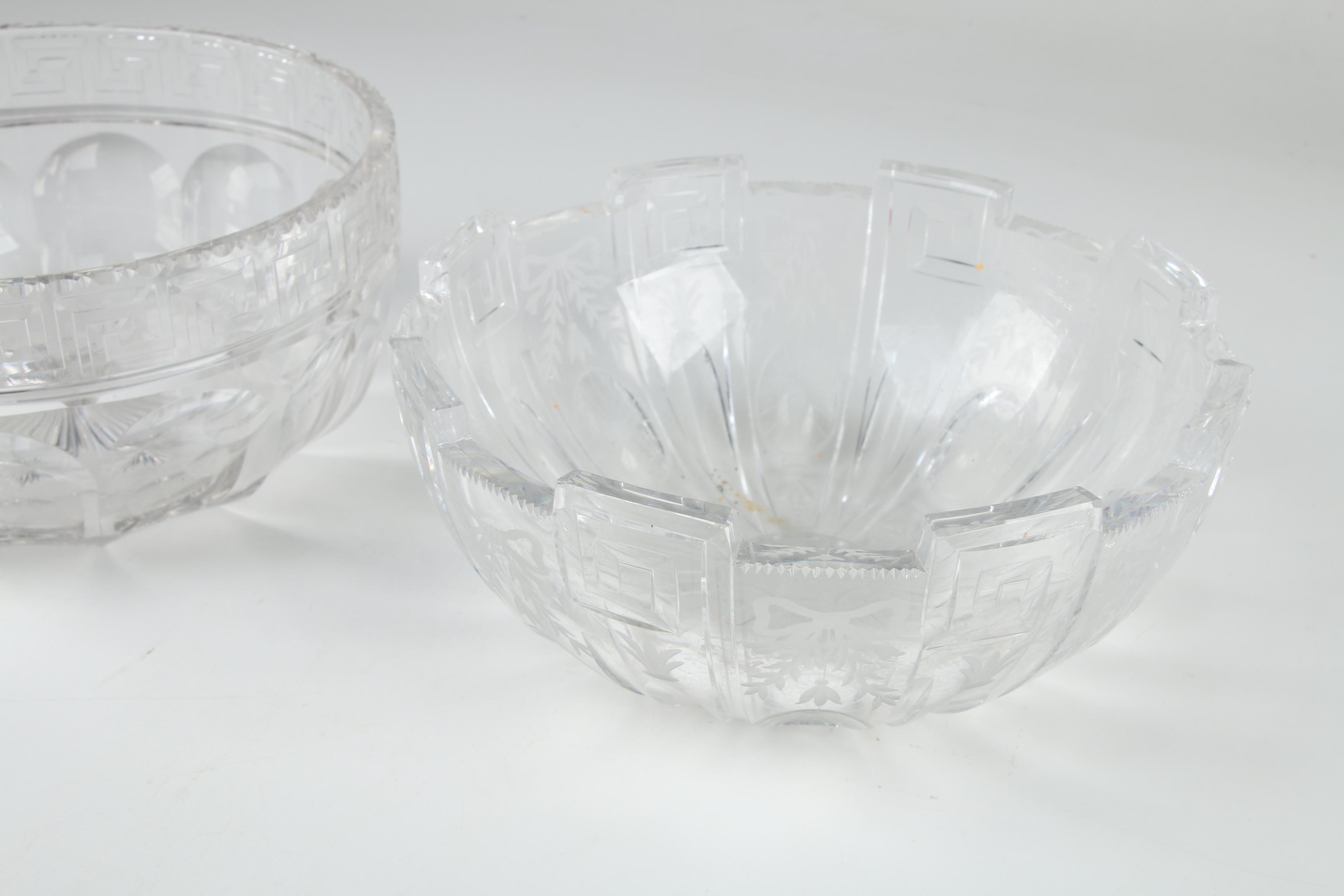 Cut and Pressed Glass Meander Bordered Bowls