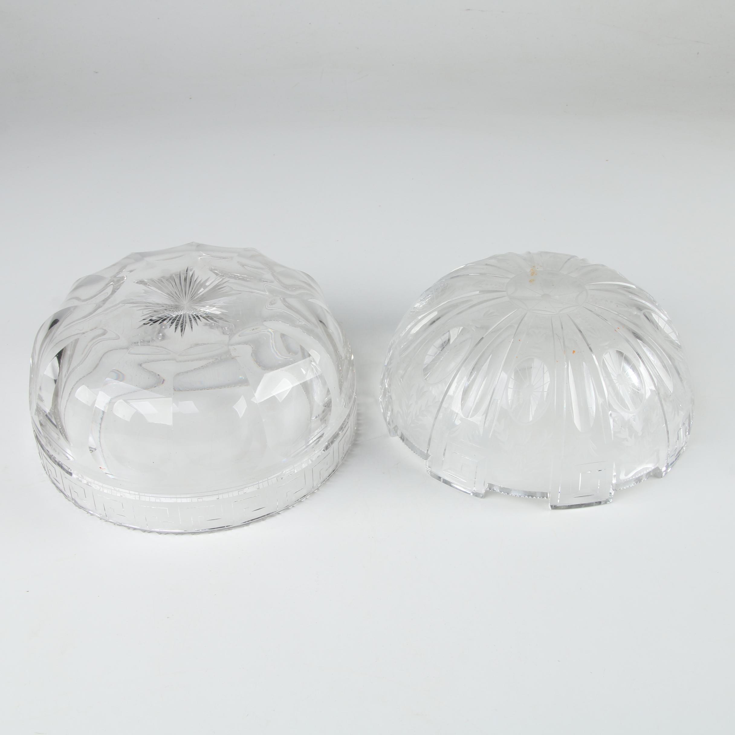 Cut and Pressed Glass Meander Bordered Bowls