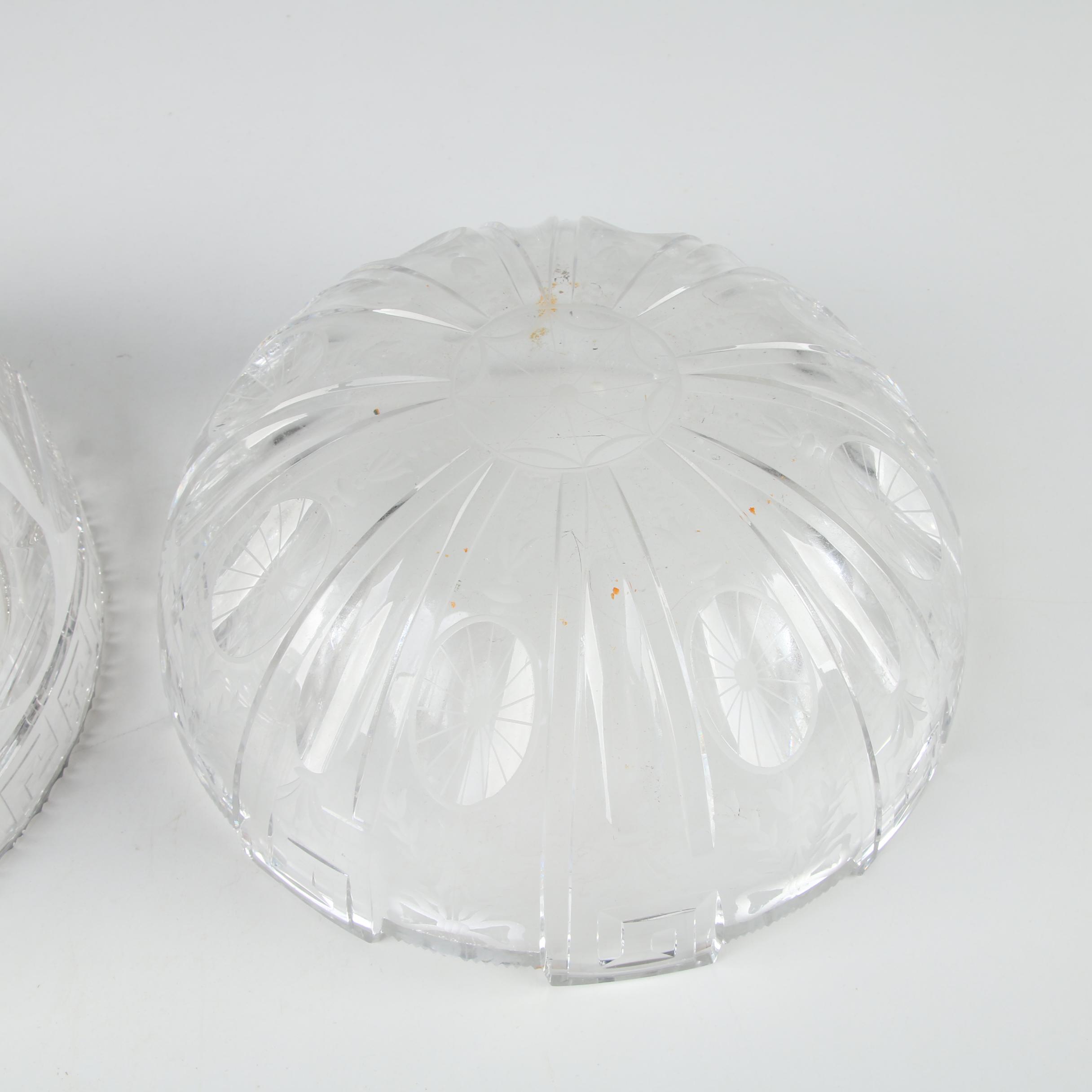 Cut and Pressed Glass Meander Bordered Bowls