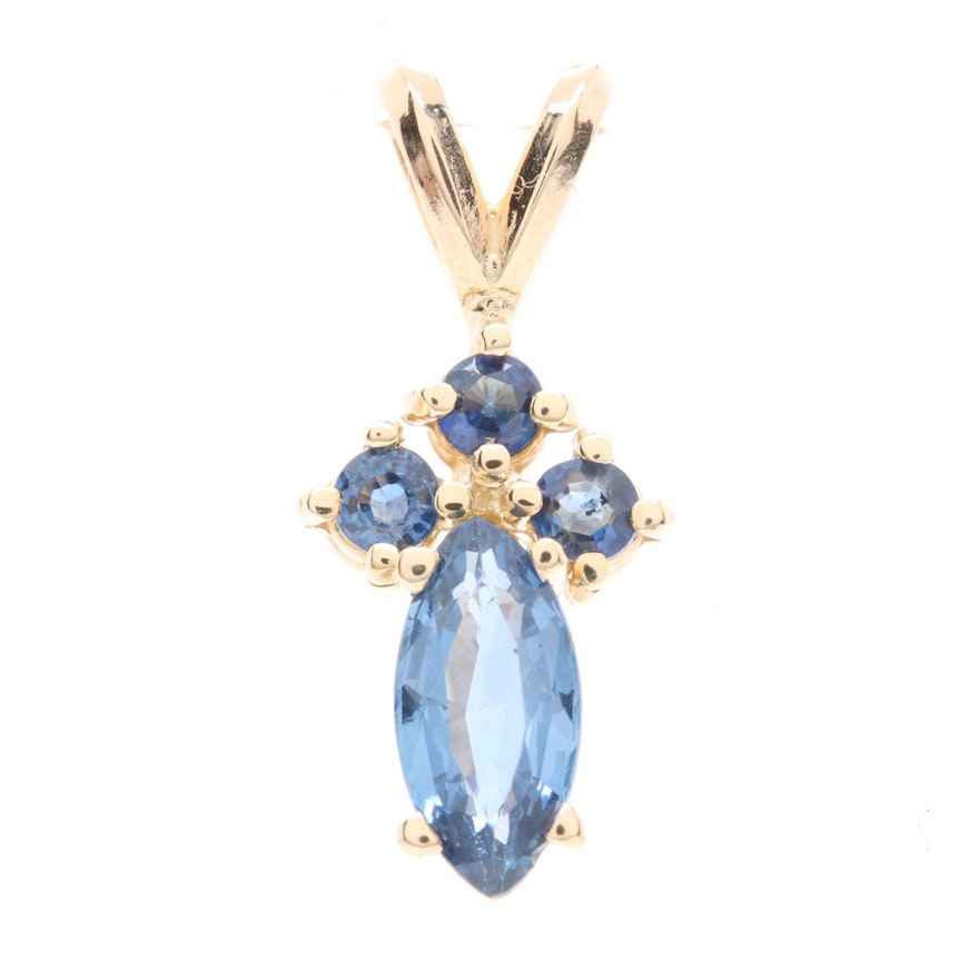 14K Yellow Gold Blue Sapphire Pendant