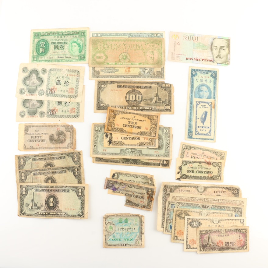 Group of Twenty-Nine Vintage Foreign Currency Notes