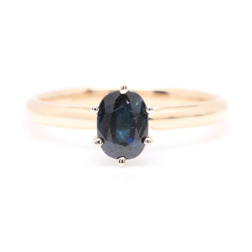 14K Yellow Gold Blue Sapphire Solitaire Ring