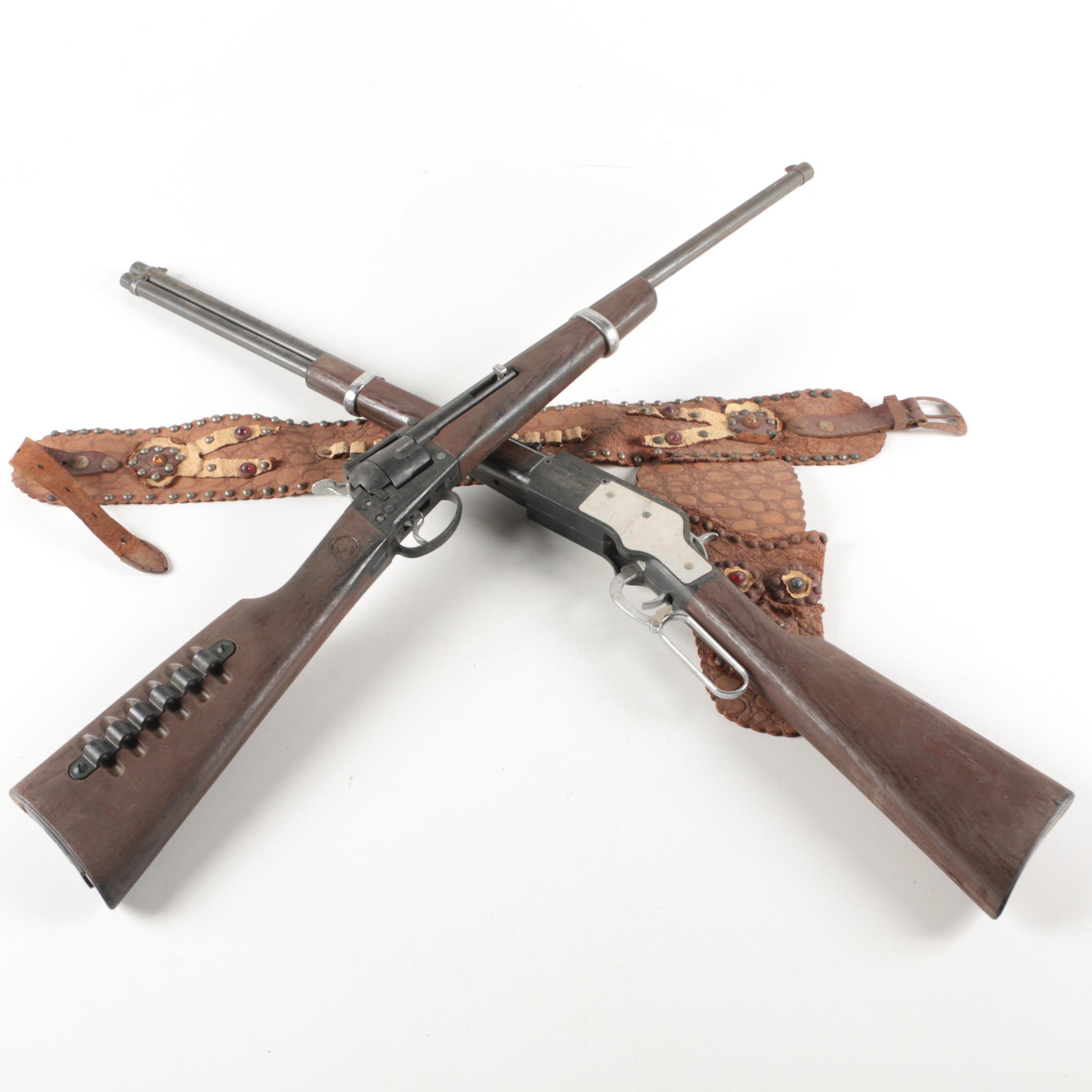 Mattel Colt Six Shooter Rifle and Winchester Saddle Cap Guns and Leather Belt