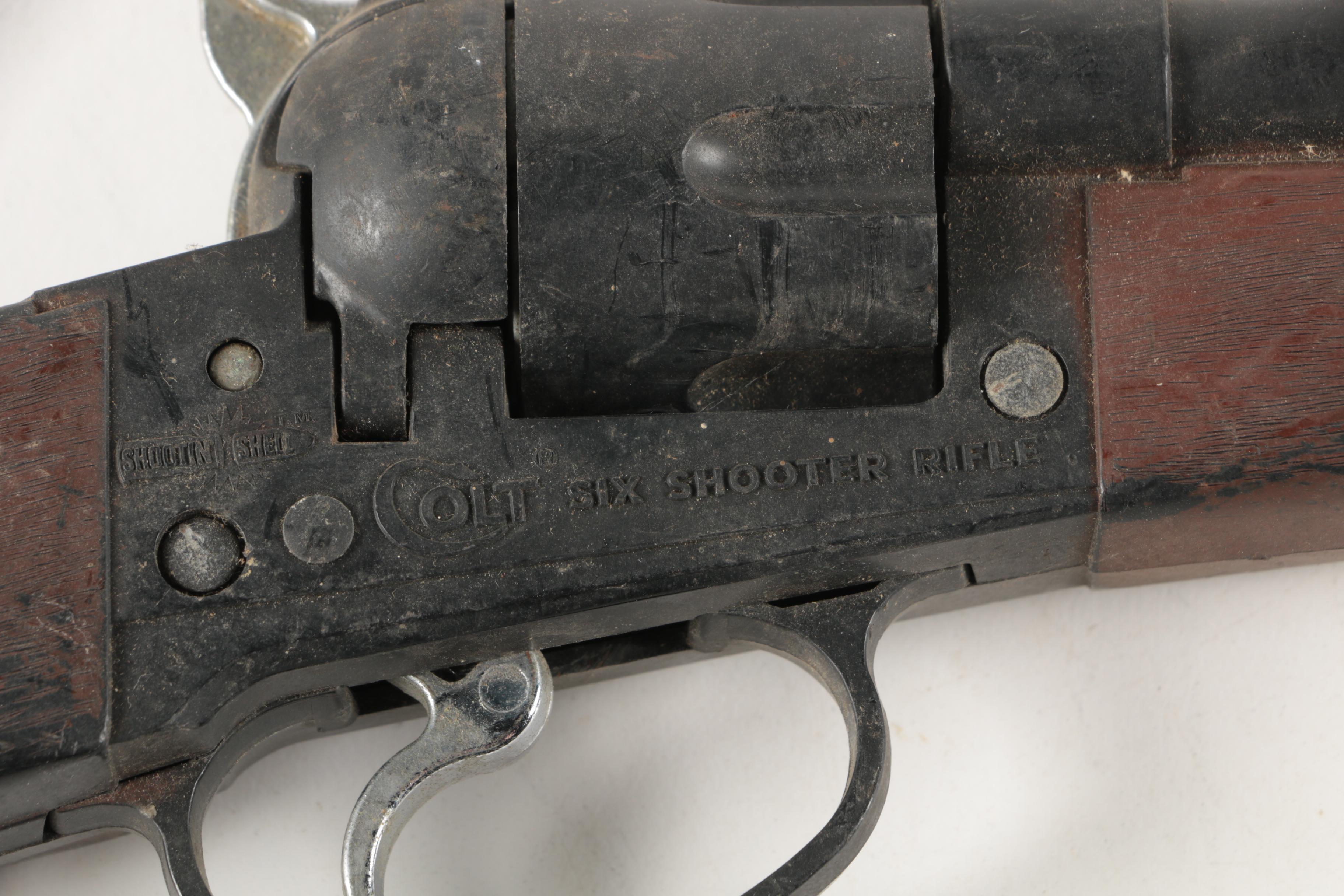 Mattel Colt Six Shooter Rifle and Winchester Saddle Cap Guns and Leather Belt