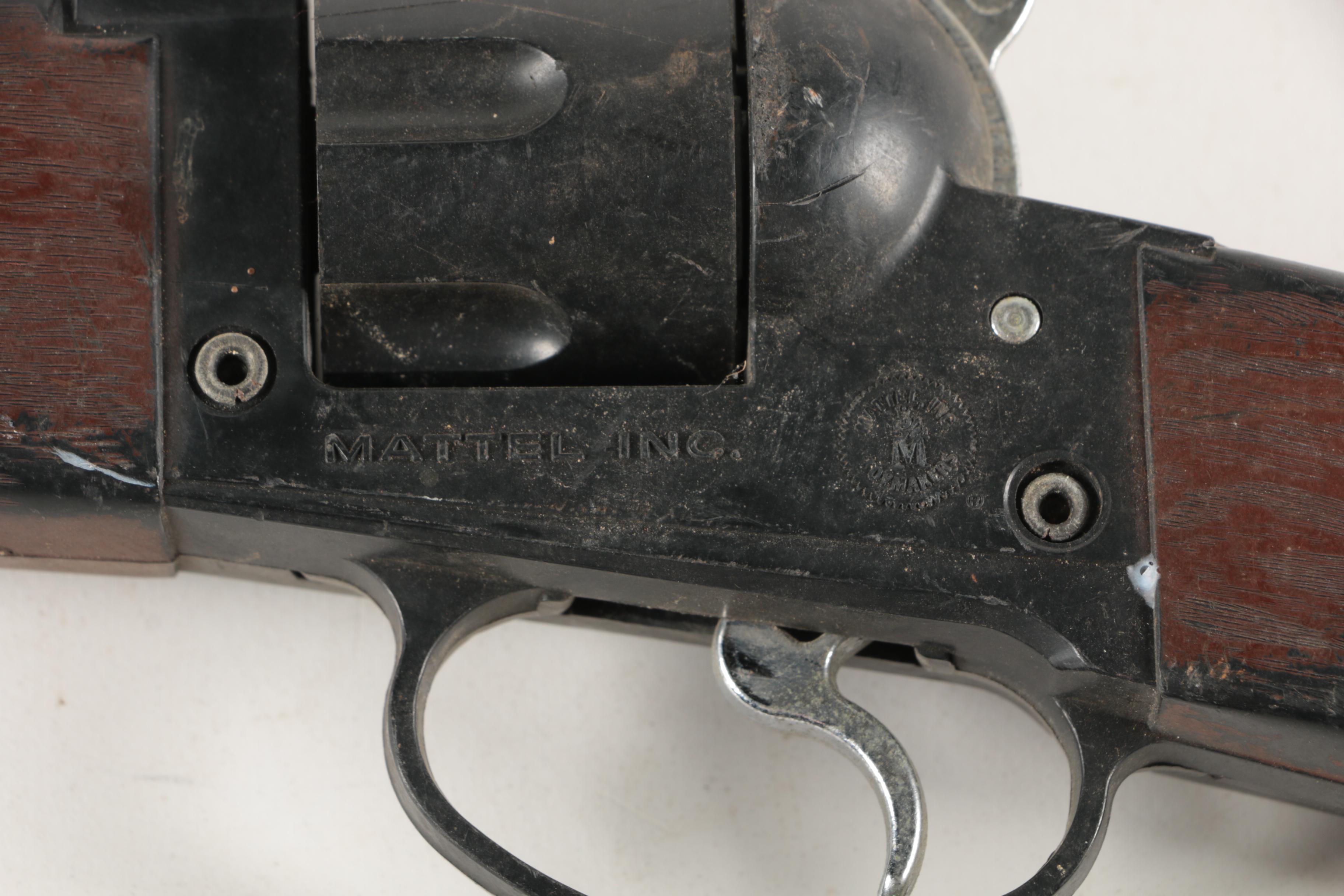 Mattel Colt Six Shooter Rifle and Winchester Saddle Cap Guns and Leather Belt