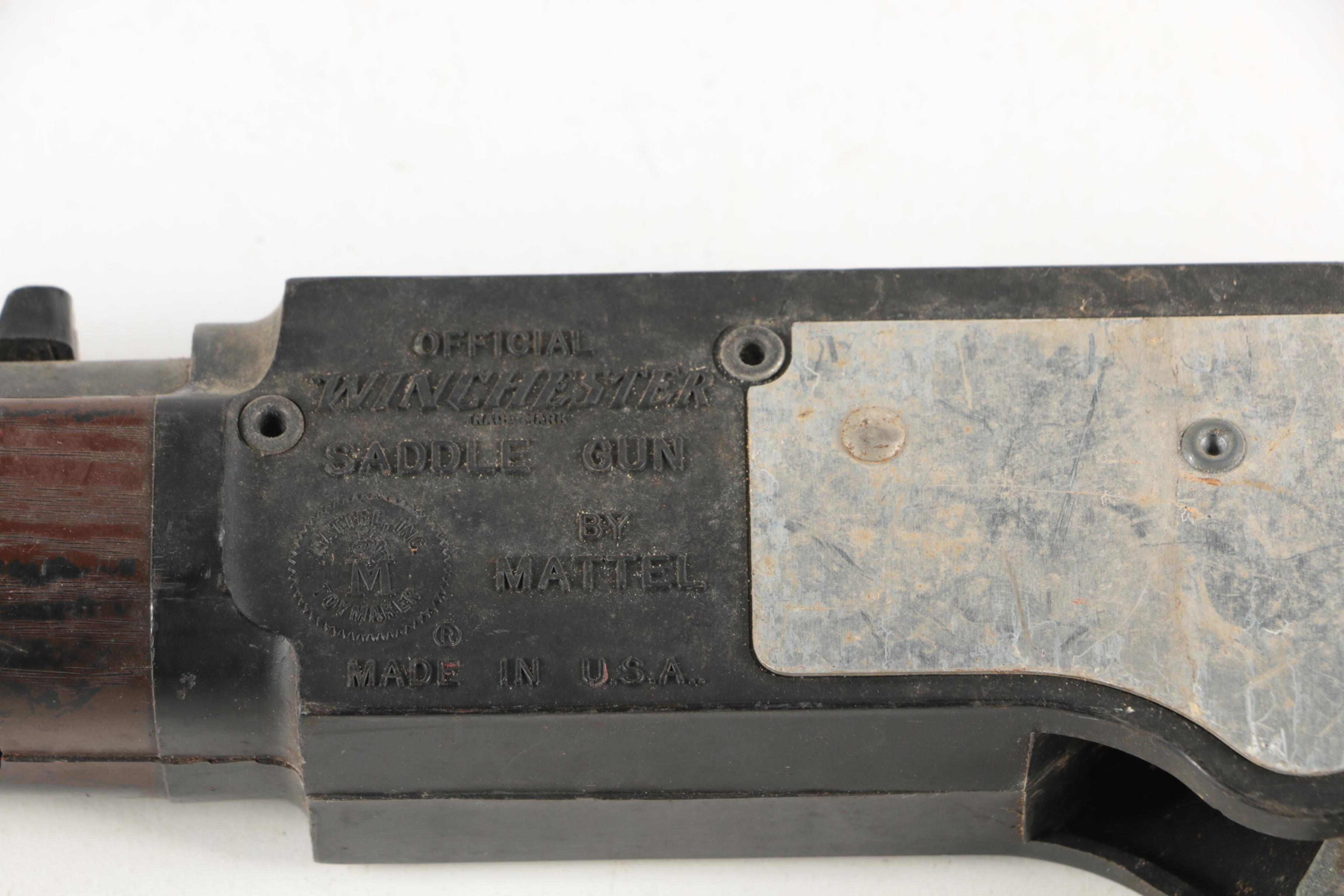 Mattel Colt Six Shooter Rifle and Winchester Saddle Cap Guns and Leather Belt