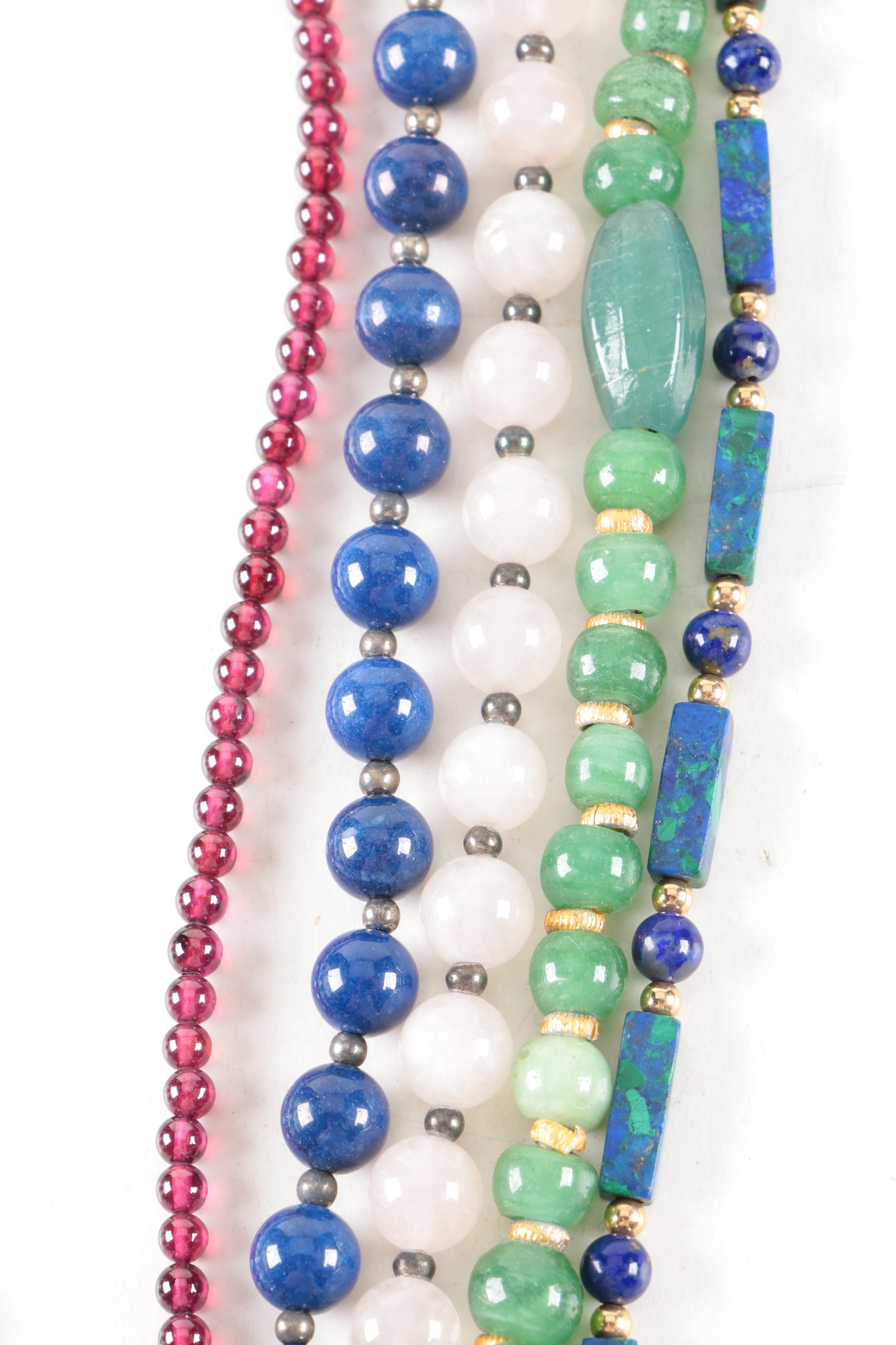 Beaded Jewelry Assortment Including Lapis Lazuli and Rose Quartz