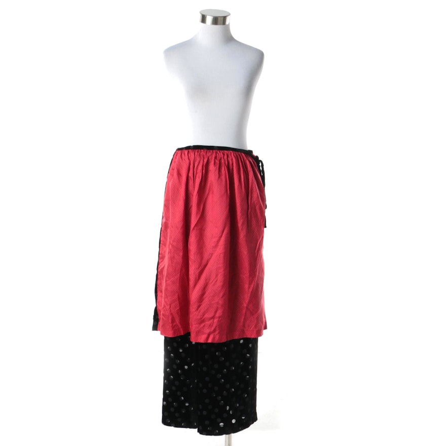 1990s Comme des Garcons Avant Garde Black Polka Dot Pants with Red Overskirt