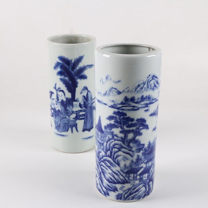 Chinese Hand-Painted Blue and White Porcelain Vases
