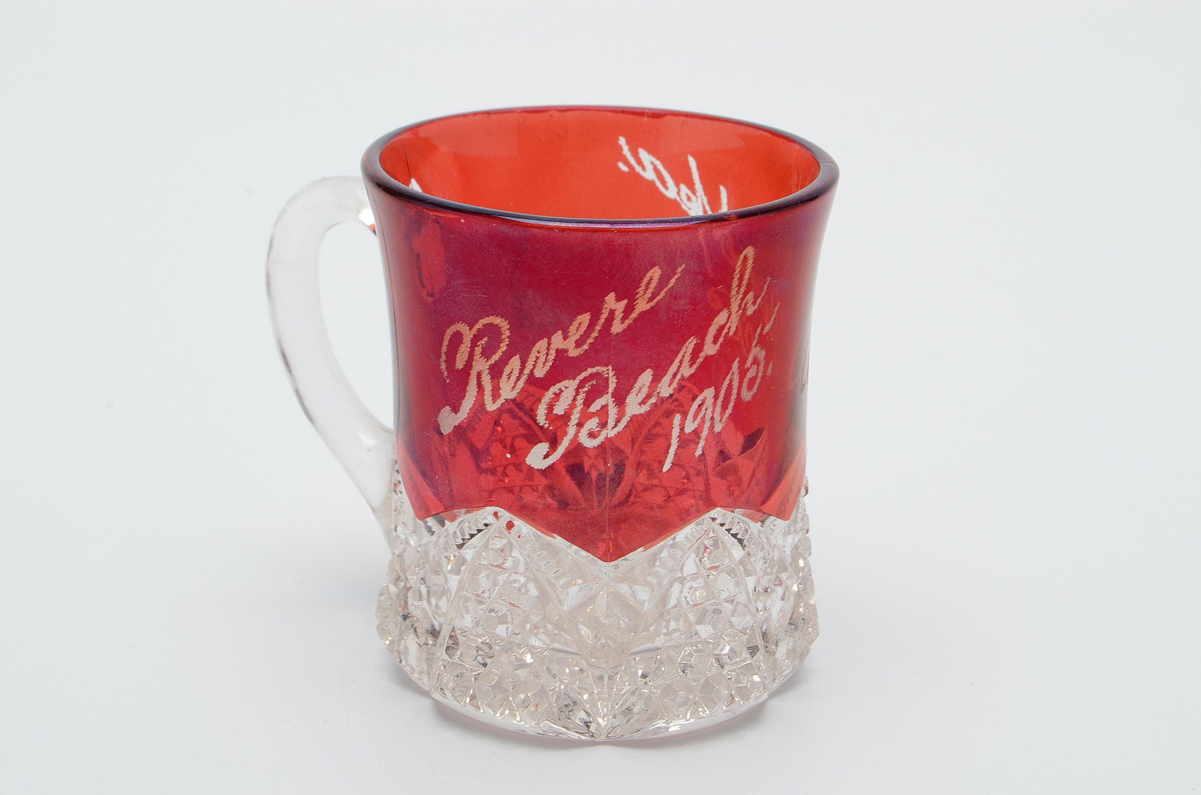 Collection of Ruby Flashed Cut Glass Antique Mugs