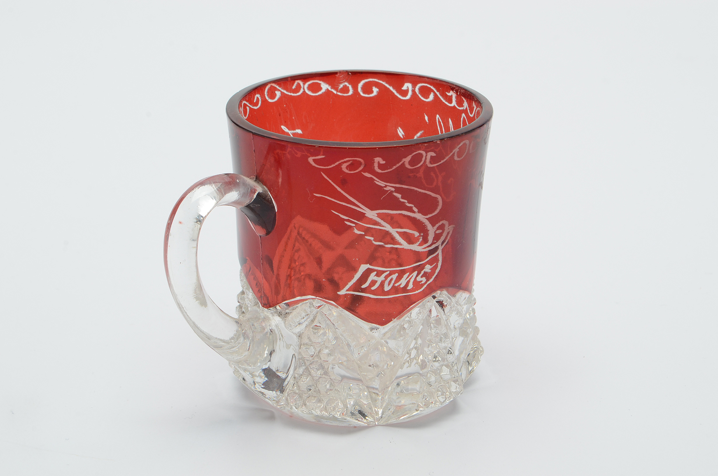 Collection of Ruby Flashed Cut Glass Antique Mugs