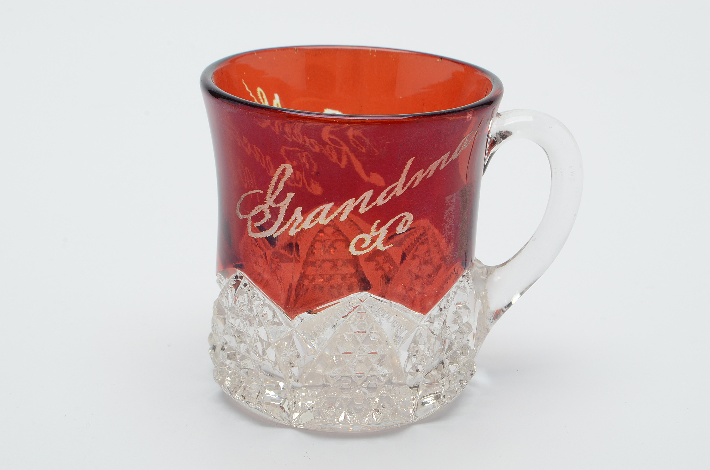 Collection of Ruby Flashed Cut Glass Antique Mugs