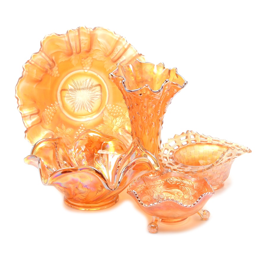 Collection of Marigold Carnival Glass by Assorted Makers