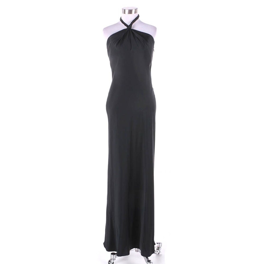 Elie Tahari Black Silk Halter Maxi Evening Dress