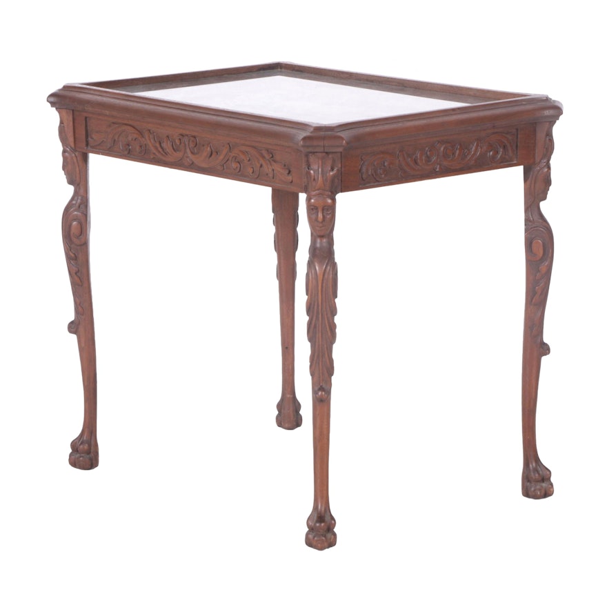Rococo Style Carved Walnut and Glass Top Table