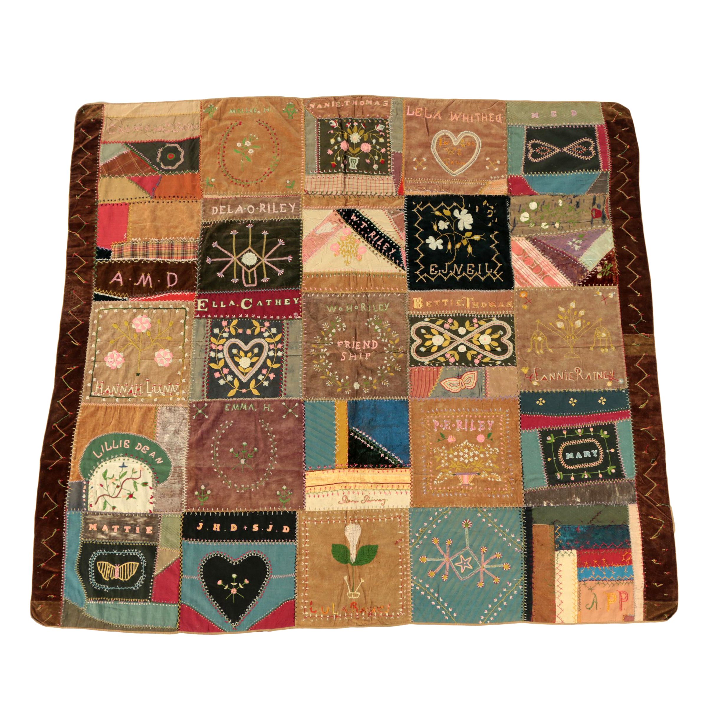 Late 19th Century Handmade Folk Art "Friendship" Quilt
