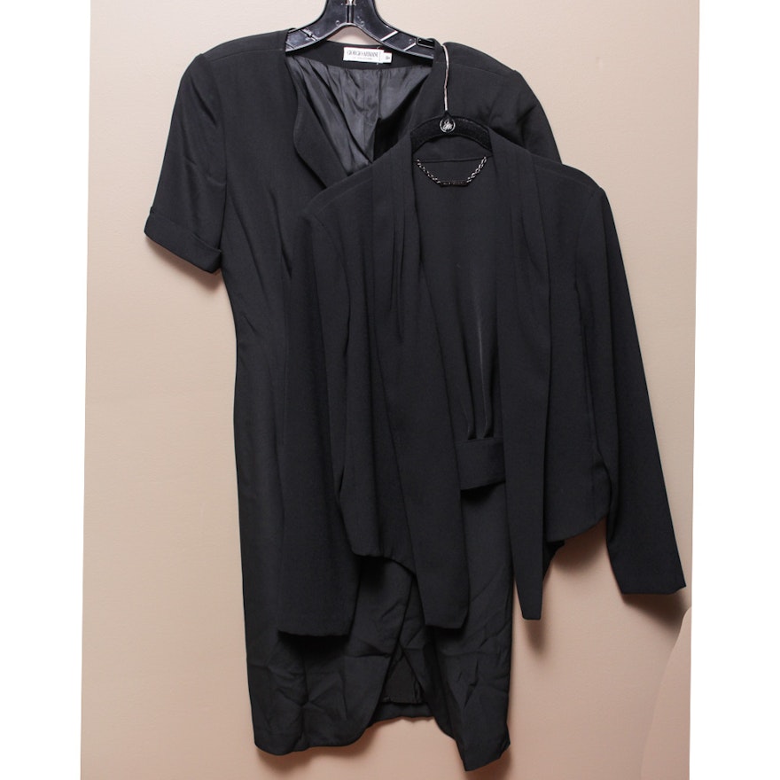 Women's Elie Tahari Black Open-Front Jacket and Giorgio Armani Black Shift Dress