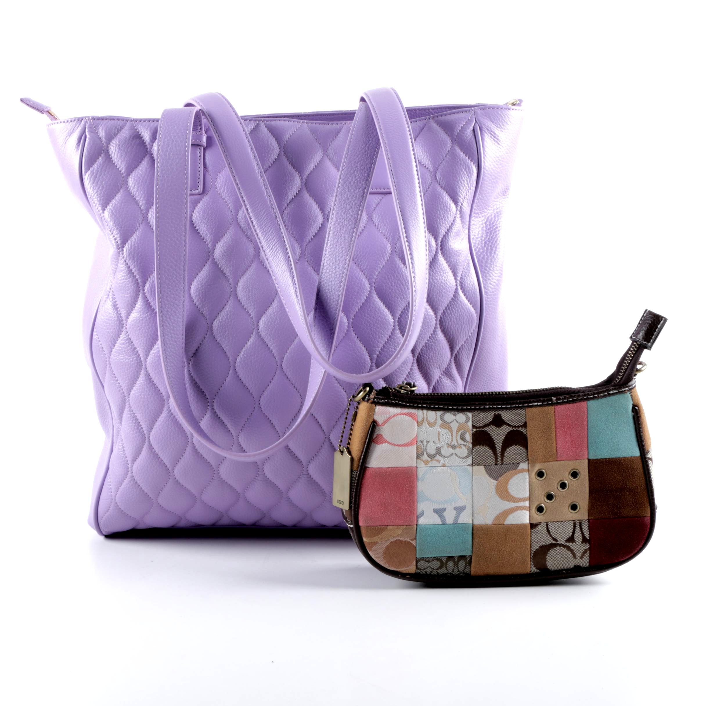 Vera Bradley Leah Lavender Leather Tote and Coach Patchwork Demi Handbag