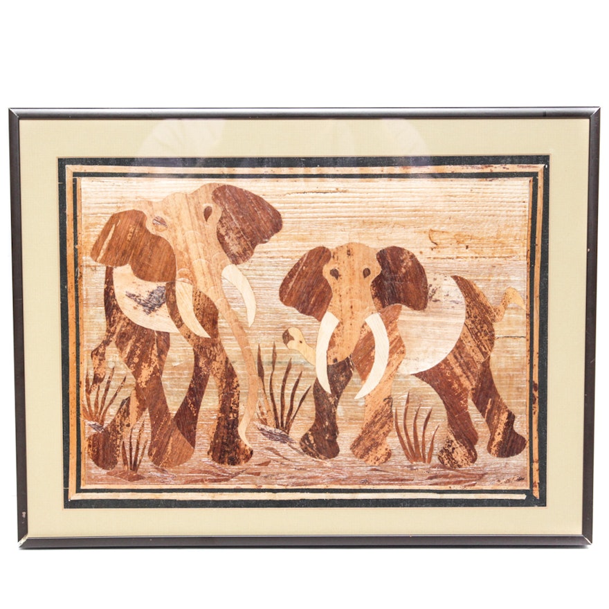 Vintage Handcrafted Rush Collage of Elephants